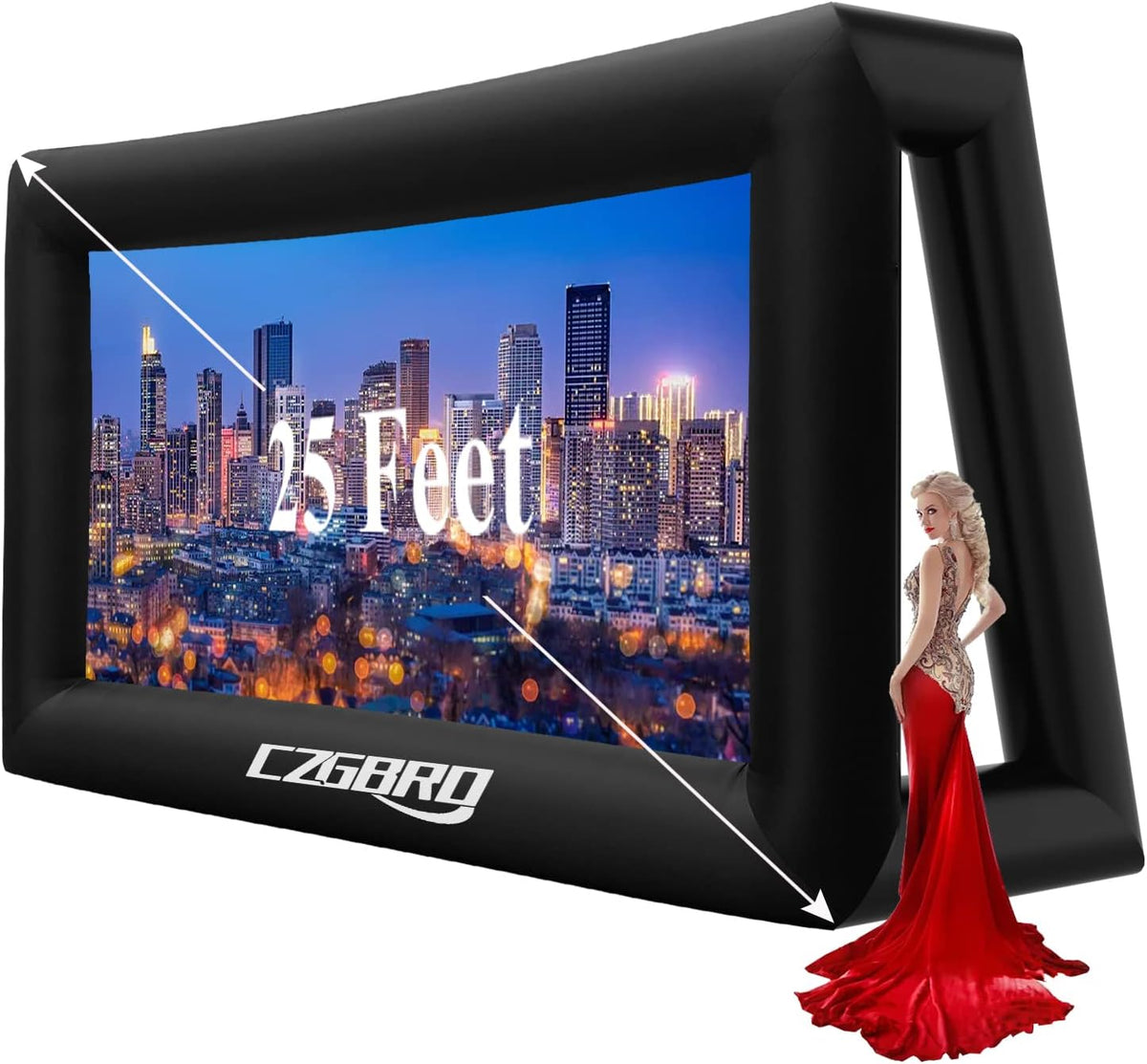 Inflatable Projector Screen - 25FT Outdoor Movie Screen Blow Up for Movie Parties Backyard Outside with Air Blower and Carry Bag, Front and Rear Projection