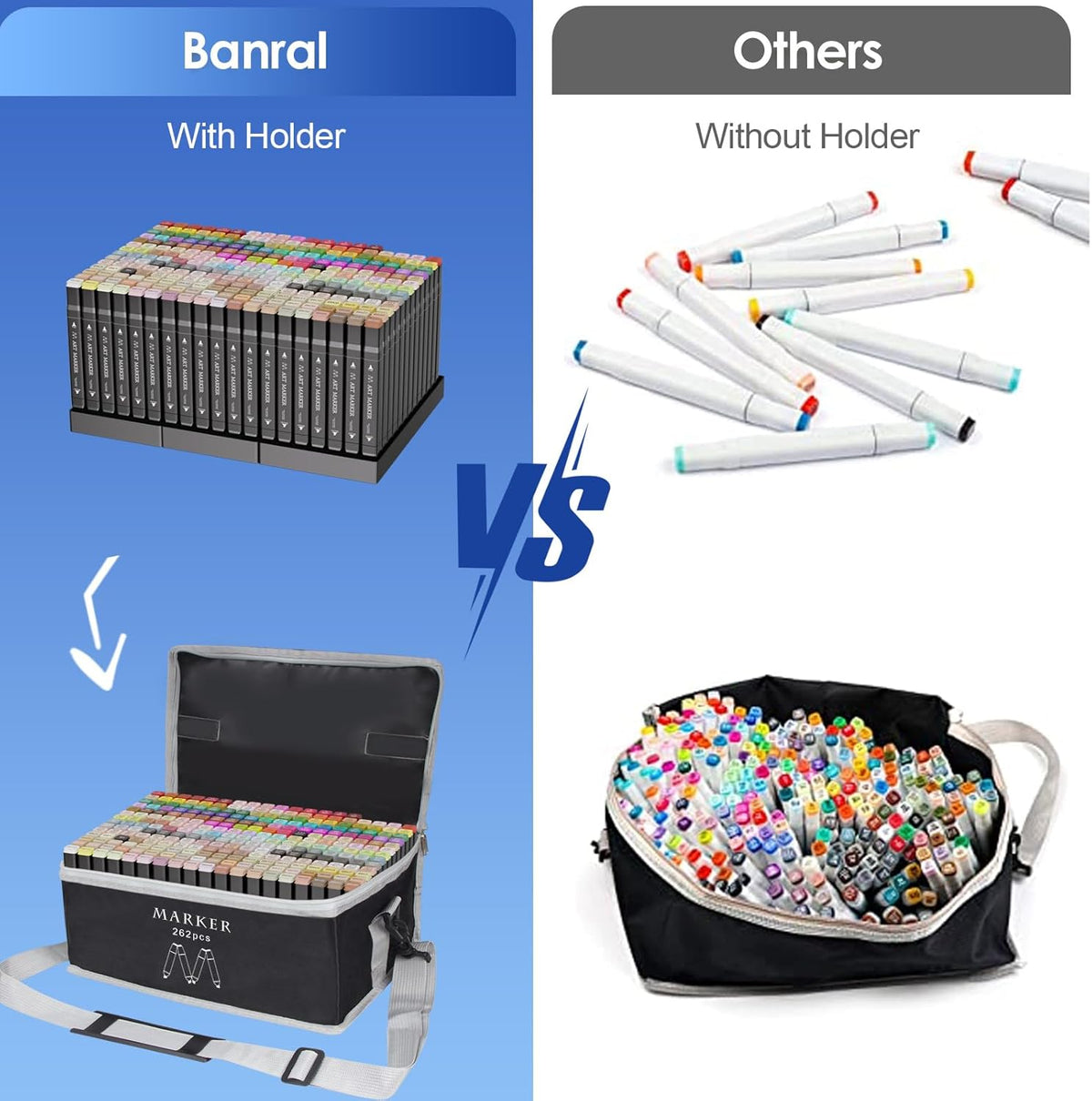 Banral 262 Colors Alcohol Markers Set, Dual Tip Alcohol Based Art Marker for Artists Kids Adult Coloring, Permanent Illustration Sketch Pens for Drawing with Case and Holders