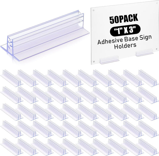 Fulmoon 50 Pcs Sign Holder, Adhesive Base Sign Holders Multiple Uses for Counters, Warehouses, Base Holders with Strong Adhesive (1*3in)