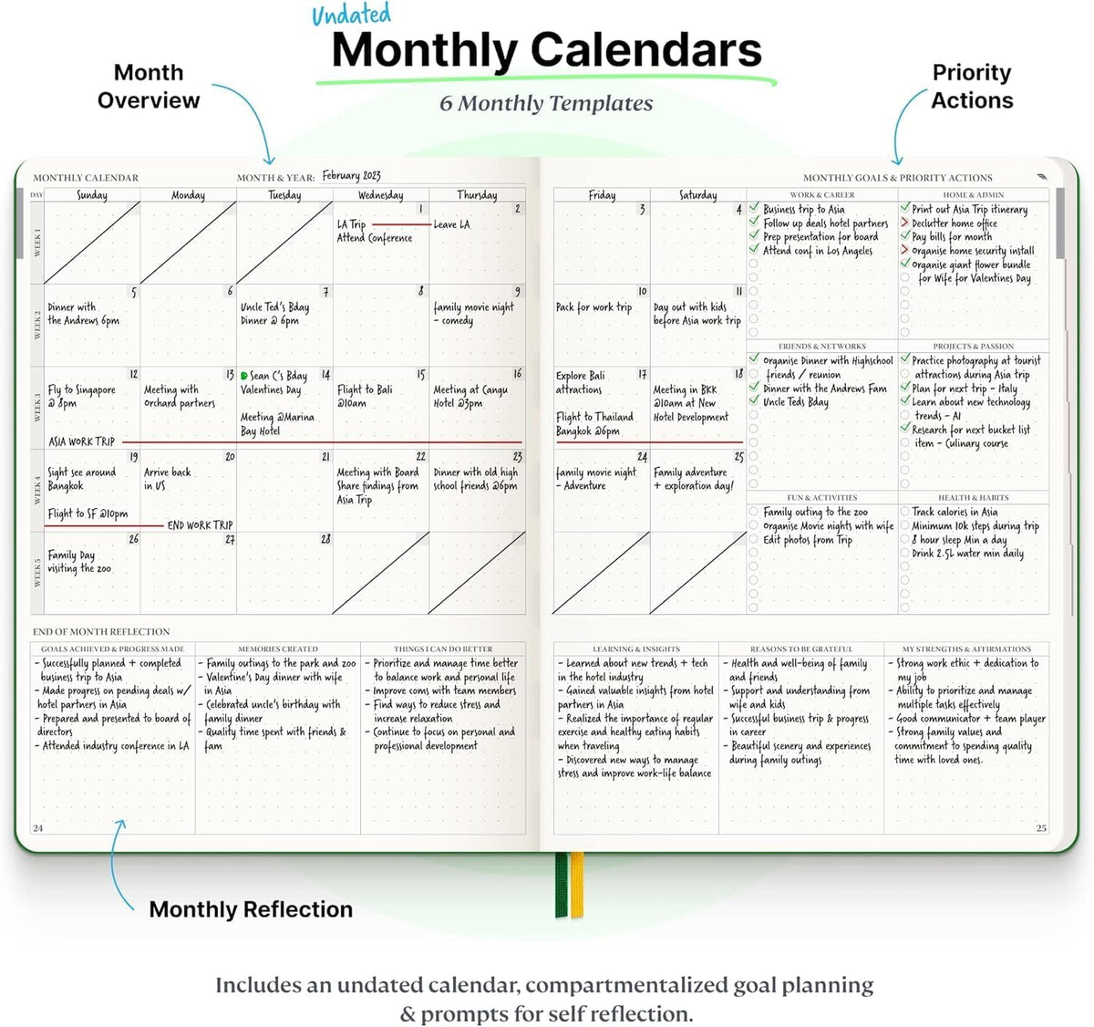 Purpose Planner Notebook B5 Hardcover 7.5”x9.8”- Teal Undated Daily, Weekly, and Monthly 2025 - Productivity & Goal Setting Tool for Work, Home, and Self-Care - ADHD & Journal for Adults