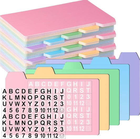 Harloon 52 Pcs Dry Erase Index Card Guide Set Include 50 Index Card Dividers 2 Number Alphabet Sticker with Tabs Photo Dividers for Office Business Back to School Supplies(3 x 5 Inch,Candy)