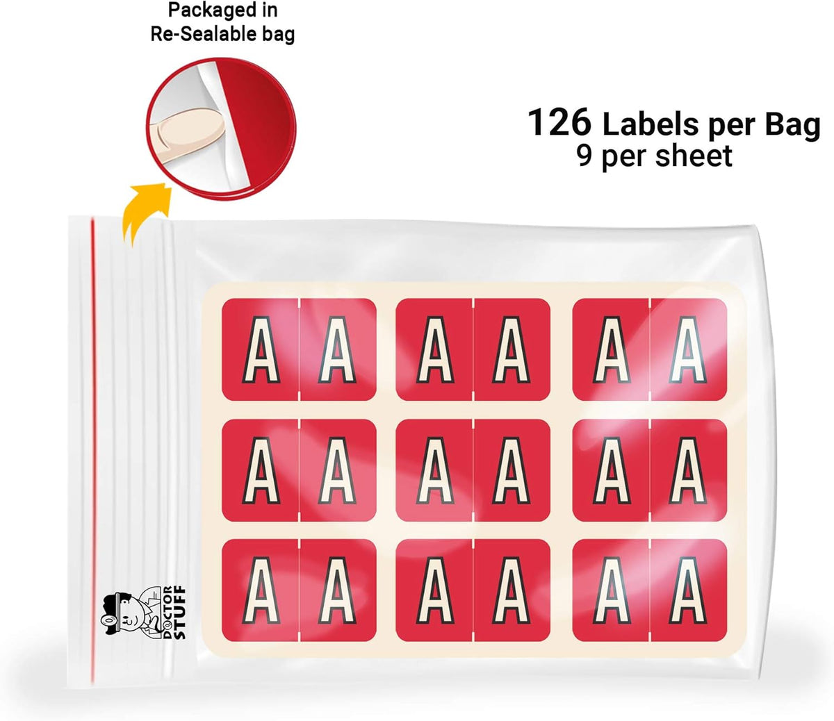 Doctor Stuff - File Folder Labels, Alphabet Letter A, Barkley/Sycom FABKM - BRAM Series Compatible Alpha Stickers, Red, 1" x 1-1/2", 126 Labels/Package