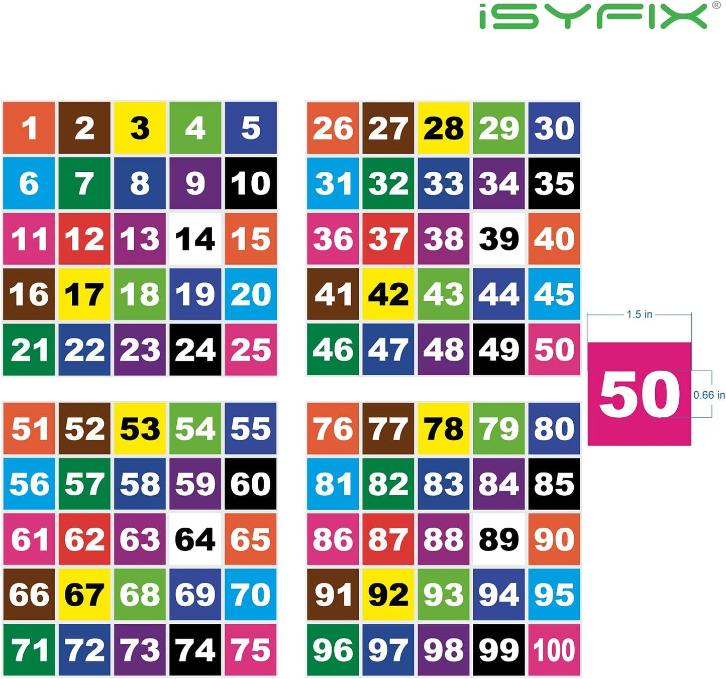 iSYFIX Multicolor Consecutive Number Stickers – 1 to 100, 1.5 Inch, 1 set – Vinyl Self Adhesive Premium Decal, Ideal for Inventory, Storage, Organizing, Boxes, Toolbox, Lockers & More, Indoor/Outdoor