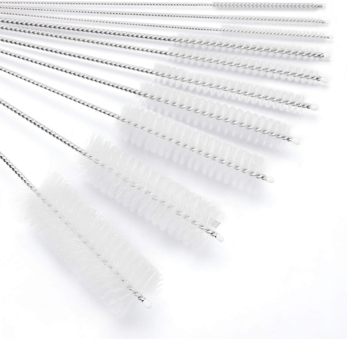 CiaraQ Bottle Cleaning Brushes, 8 Inch Nylon Tube Brush Set, Cleaner for Narrow Neck Bottles Cups with Hook, Set of 10pcs. White