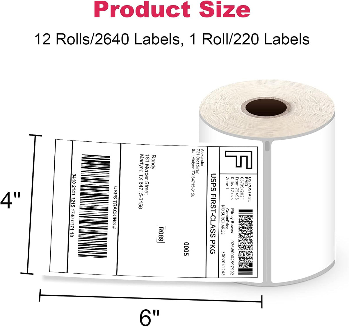 Shipping Labels 4"x6" Compatible with Dymo LabelWriter 4XL 1744907, 1755120, Thermal Postage Labels for All Thermal Label Printers, Permanent Adhesive, BPA Free, 220 Labels/Roll (12 Rolls)