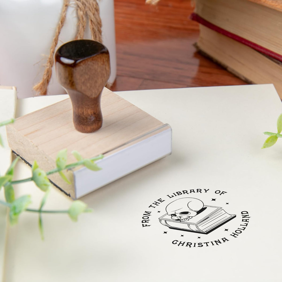 from The Library of Embossers & Stamps for Fantasy Book Readers | Custom Embosser | Custom Stamp | Ex Libris | Elevate Your Fantasy Collection of Stories and Novels (Design 15, Wood Hand Stamp)