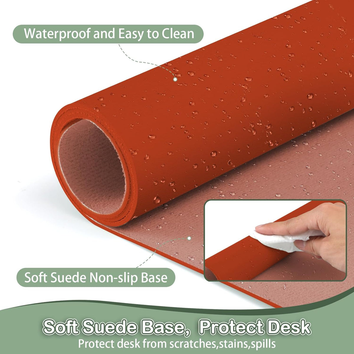 Boutilon Leather Desk Pad Protector,Non-Slip Mouse Pad,Laptop Desk Pad,Office Mouse Mat,Waterproof Leather Desk Blotter,Desk Writing Pad for Office and Home (S-Orange H,24"x 14")