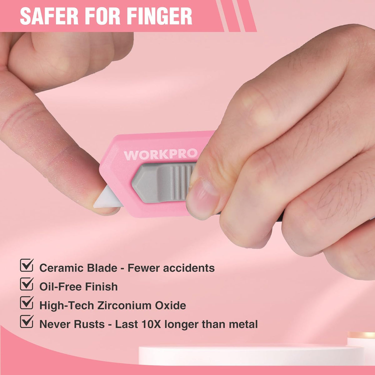 WORKPRO 8PCS Ceramic Small Safety Box Cutter, Automatic Rebound Mini Letter Opener, Quick Change Retractable Blade Razor Knife, with Extra Blades