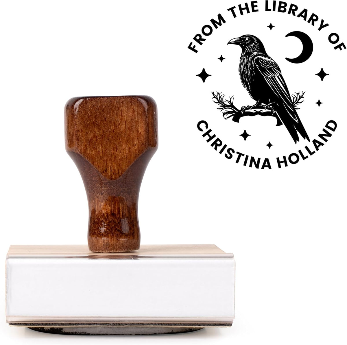 from The Library of Embossers & Stamps for Fantasy Book Readers | Custom Embosser | Custom Stamp | Ex Libris | Elevate Your Fantasy Collection of Stories and Novels (Design 14, Wood Hand Stamp)