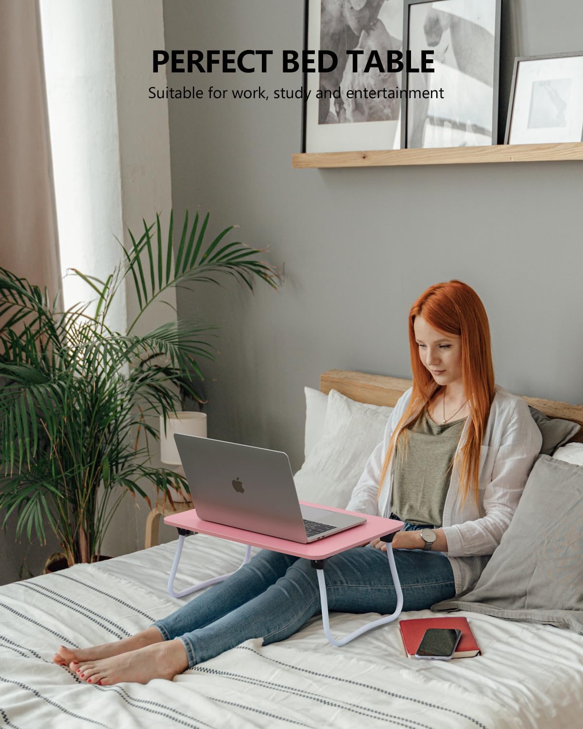 Foldable Lap Desk, Portable Bed Table, Laptop Stand, Lightweight & Mini Table for Breakfast/Picnic/Drawing/Couch/Floor - Pink