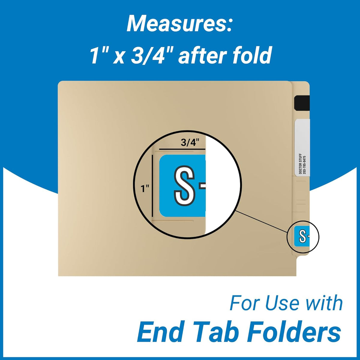 Doctor Stuff - File Folder Labels, Alphabet Letter S, Barkley/Sycom FABKM - BRAM Series Compatible Alpha Stickers, Blue, 1" x 1-1/2", 126 Labels/Package