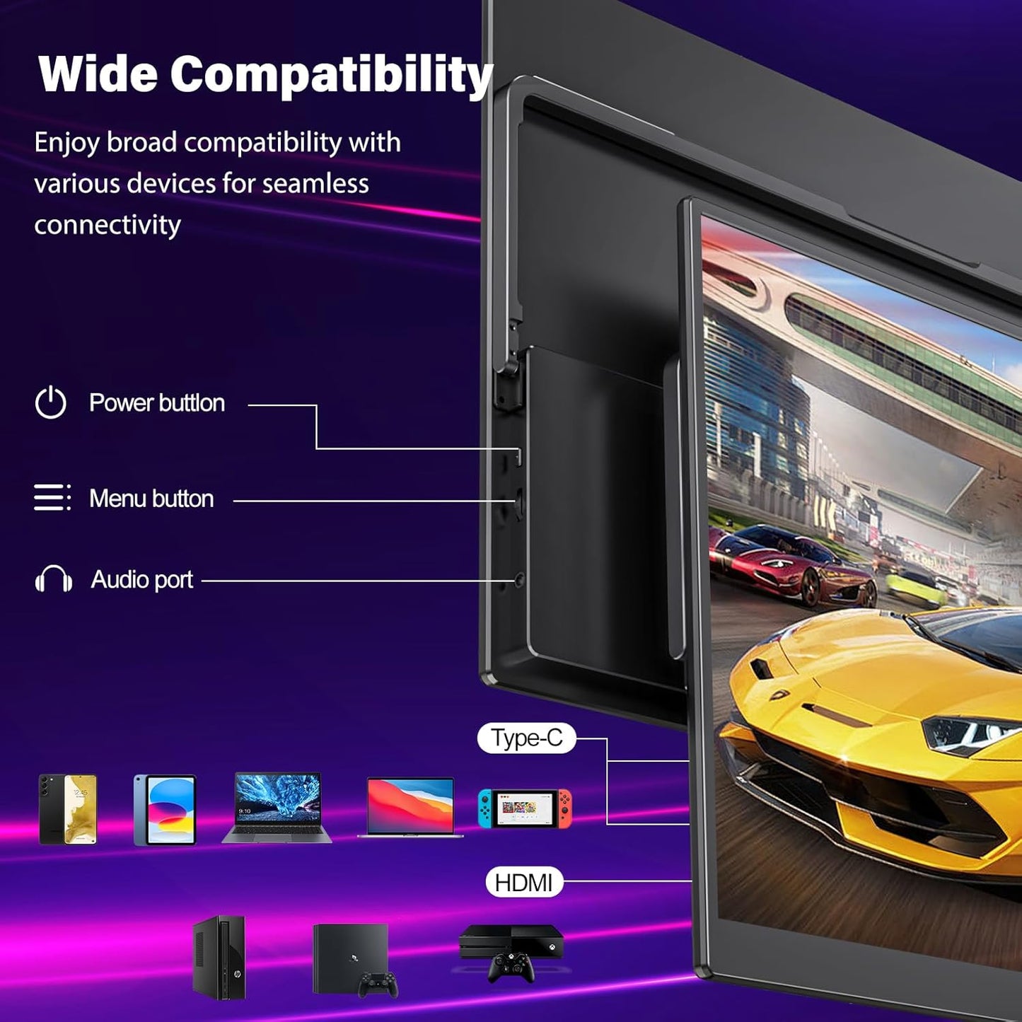 InnoView 16" 2K 240Hz Portable Monitor, 100% sRGB Portable Gaming Monitor Laptop Monitors Built-in Speakers 180° Adjustable Type-C HDMI IPS Eye Care External Second Screen for PS4 PS5 Switch Xbox PC
