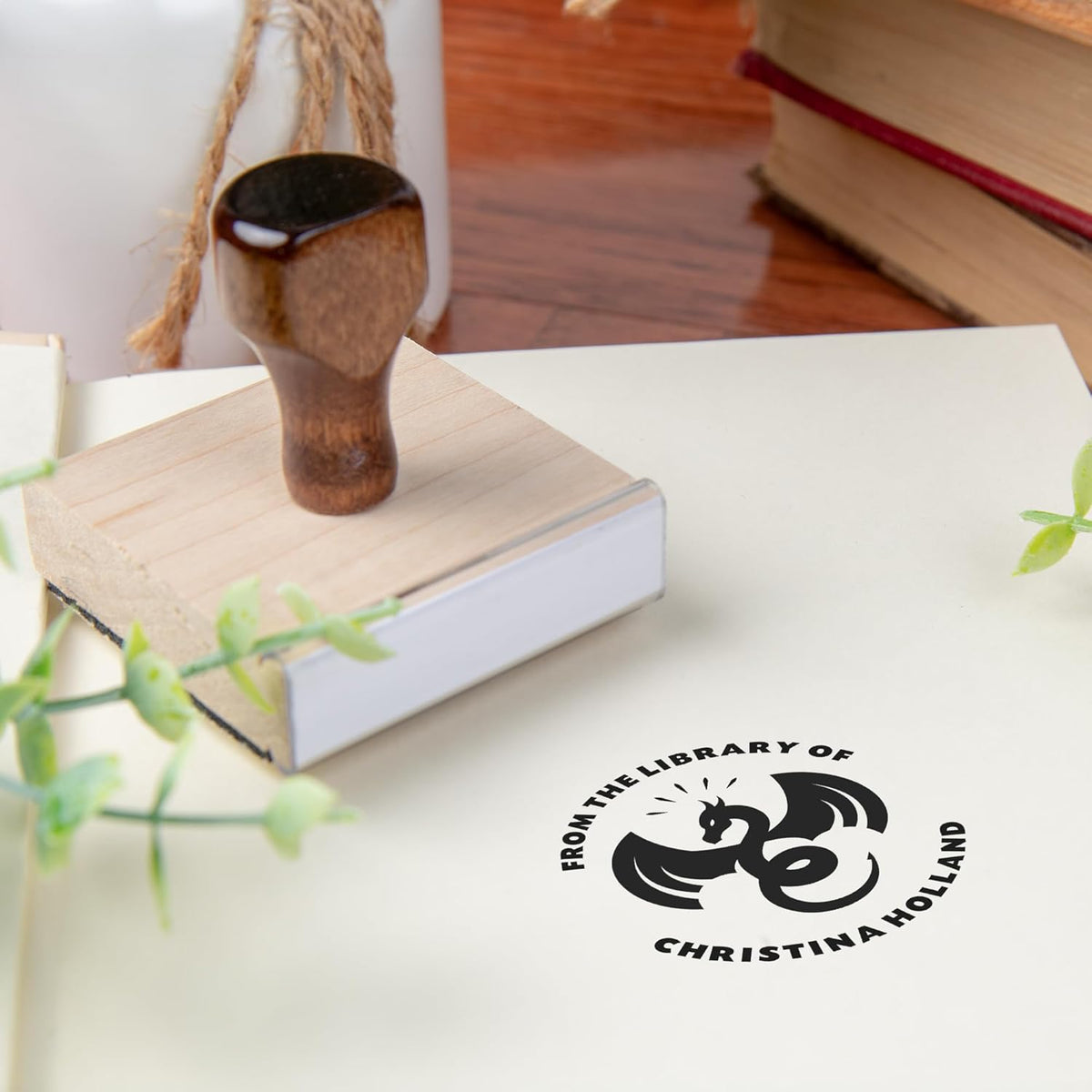 from The Library of Stamp for Fantasy Book Readers | Custom Stamp | Ex Libris | Elevate Your Dark Romance Collection of Stories and Novels (Design 5, Wood Hand Stamp)