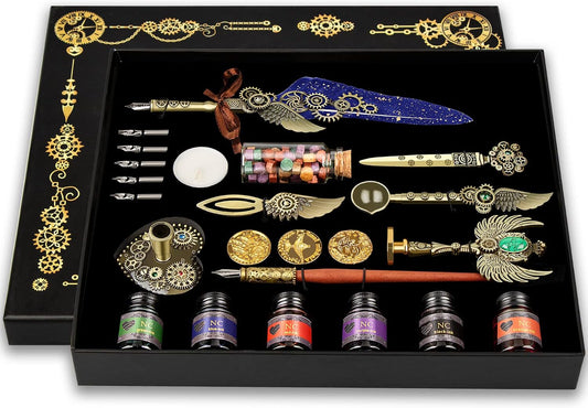 NC Quill & Feather Calligraphy Pen Set, Wax Seal Stamp - Valentine's & Birthday Gift, Ideal for Various Holidays (Blue)