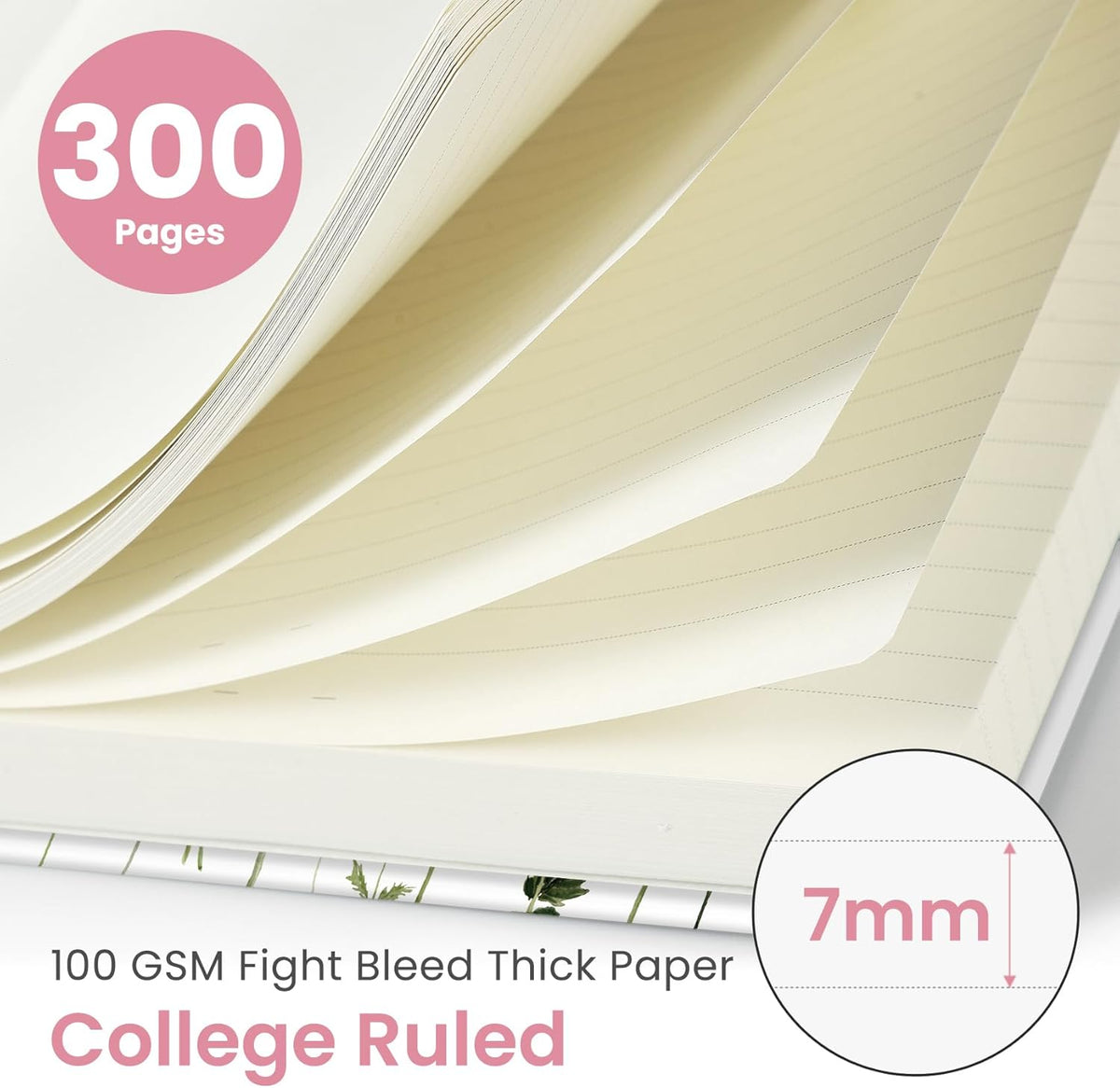 Lined Spiral Notebook Journal for Work, 300 Pages Thick B5 (7.1"x10") College Ruled Journal for Women & Writing, Hardcover Notebook for Note Taking, Perfect for Office Home School Supplies, Floral
