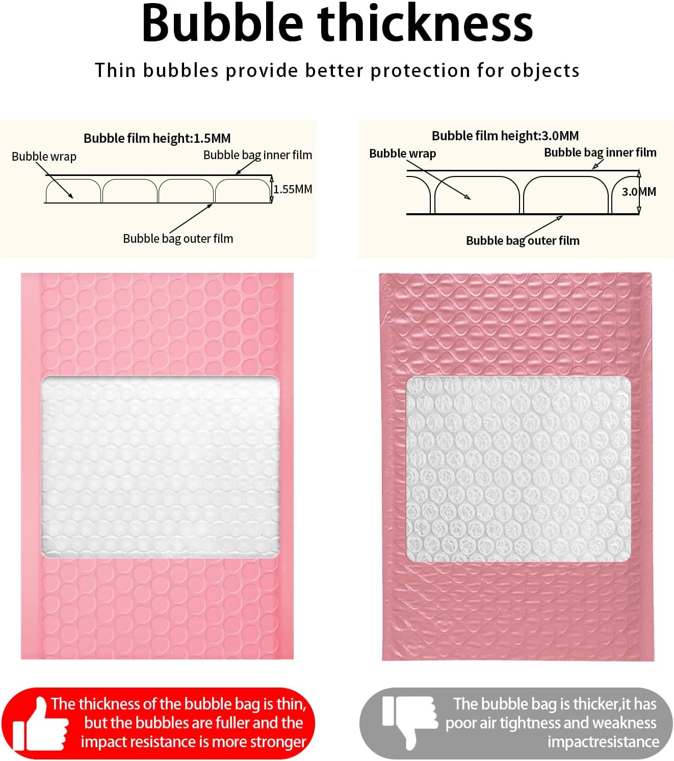 Dasen Bubble Mailers 3.5x5 Inch 50 Pcs,Small Self-Sealing Mail Shipping Bags,Pink Padded Envelopes #0000
