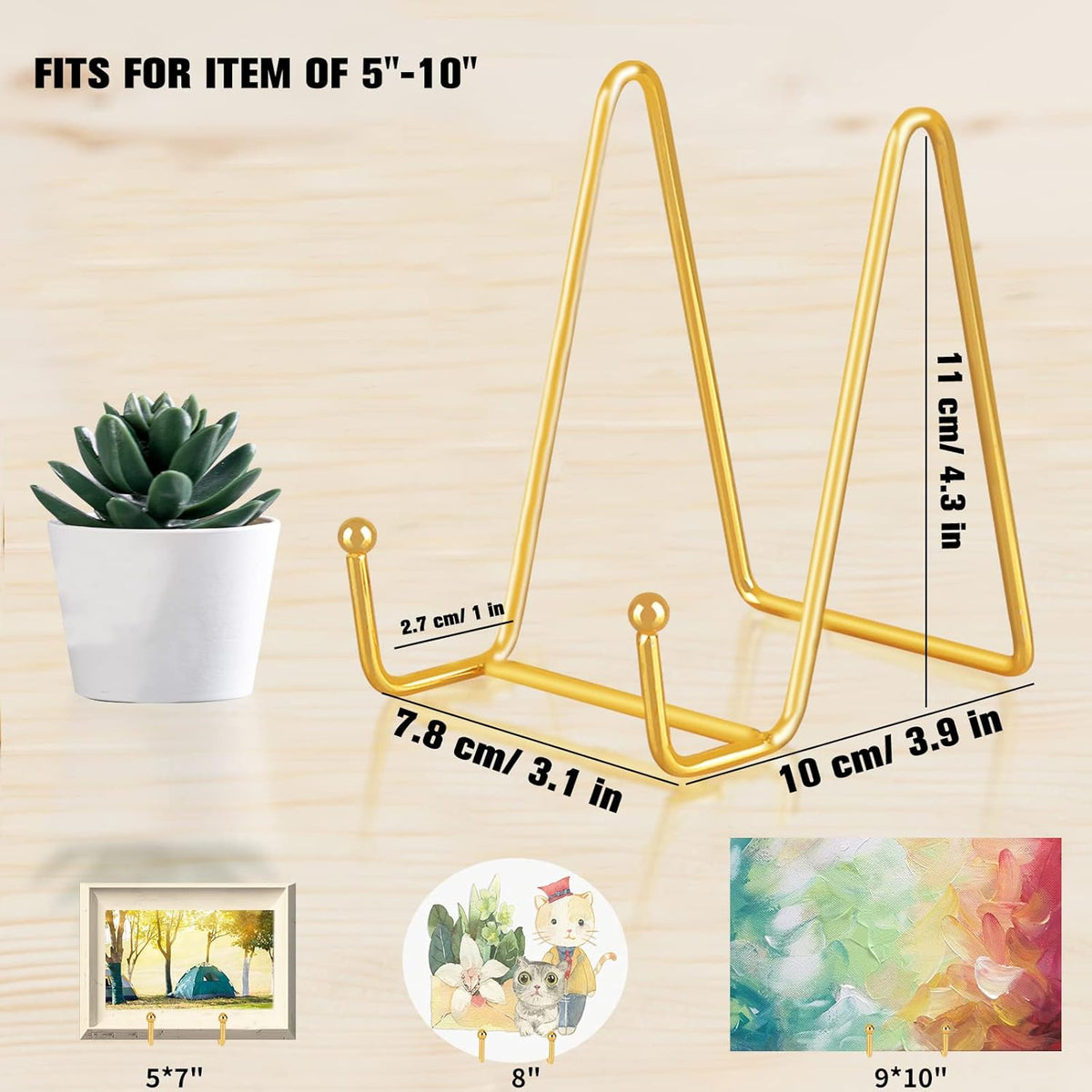 Decolore 4 Pack 4 Inch Display Stands Gold Plate Stands Metal Frame Holder Stand for Picture, Decorative Plate, Photo Easel, Artistic Work Display Stand, Picture Frames