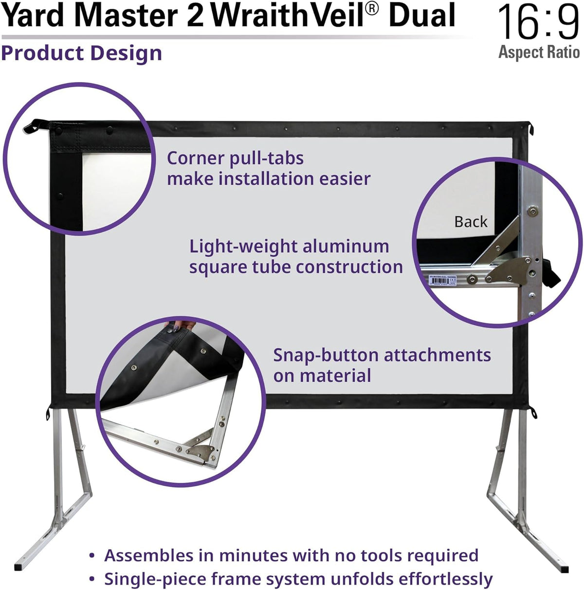 Elite Screens Yard Master 2 WraithVeil Projector Screen 180-INCH 16:9 Front and Rear 4K/8K Ultra HD Active 3D HDR Movie Screen, OMS180H2-DUAL