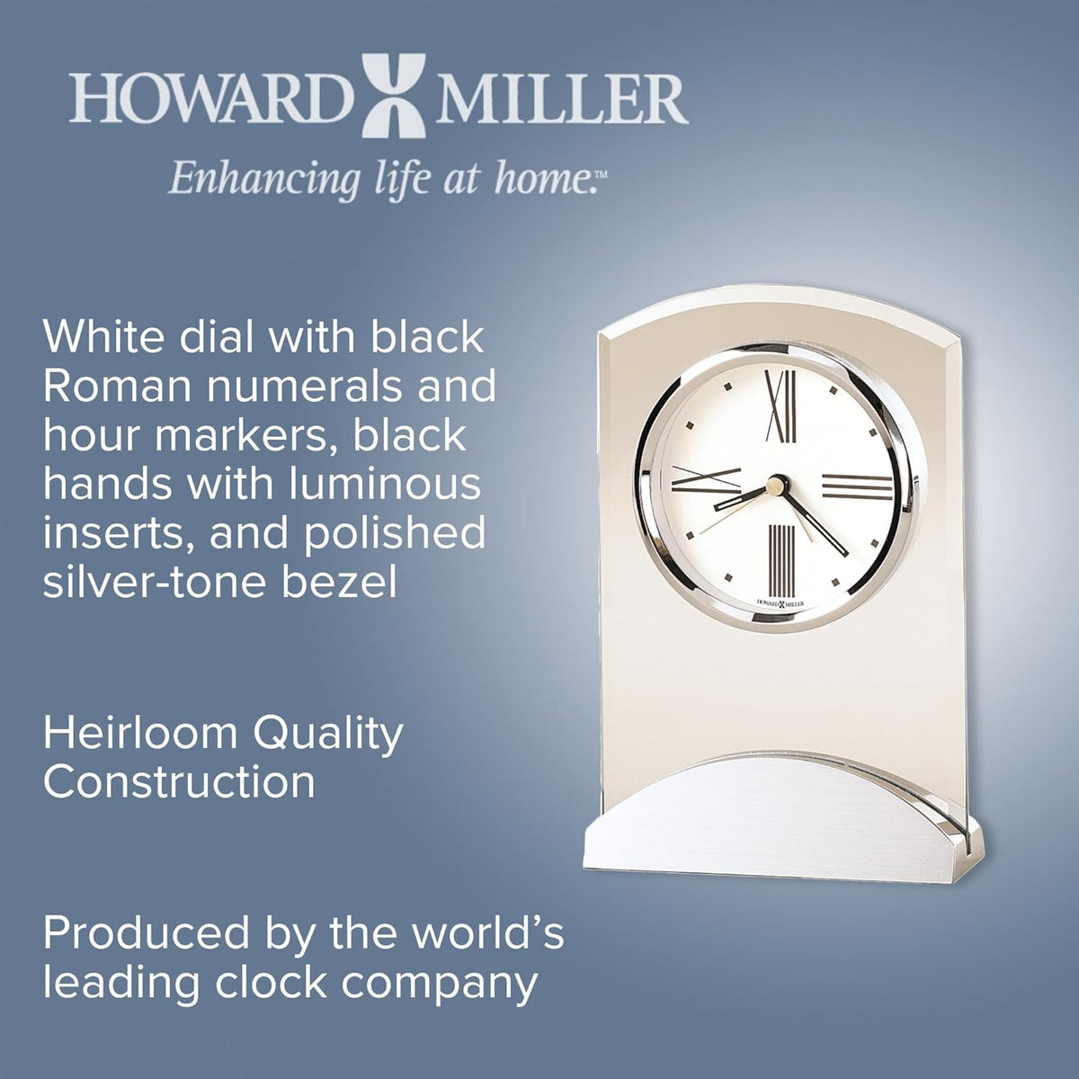 Howard Miller Tribeca Tabletop Clock – Modern Decorative Alarm Clock with Quartz Movement Brushed Aluminum Base & Beveled Glass Accents for Elegant Home & Office Decor Bold Accent Piece