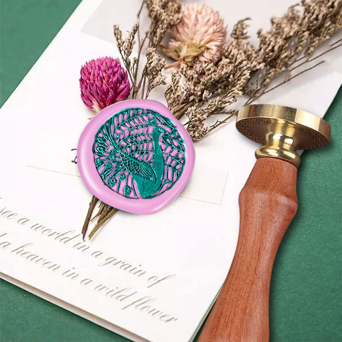 Wax Seal Stamp, ANBOSE Animal Sealing Wax Stamp with Removable Brass Head Wooden Handle, Peacock Wax Sealing Stamp for Envelope Sealing Wax