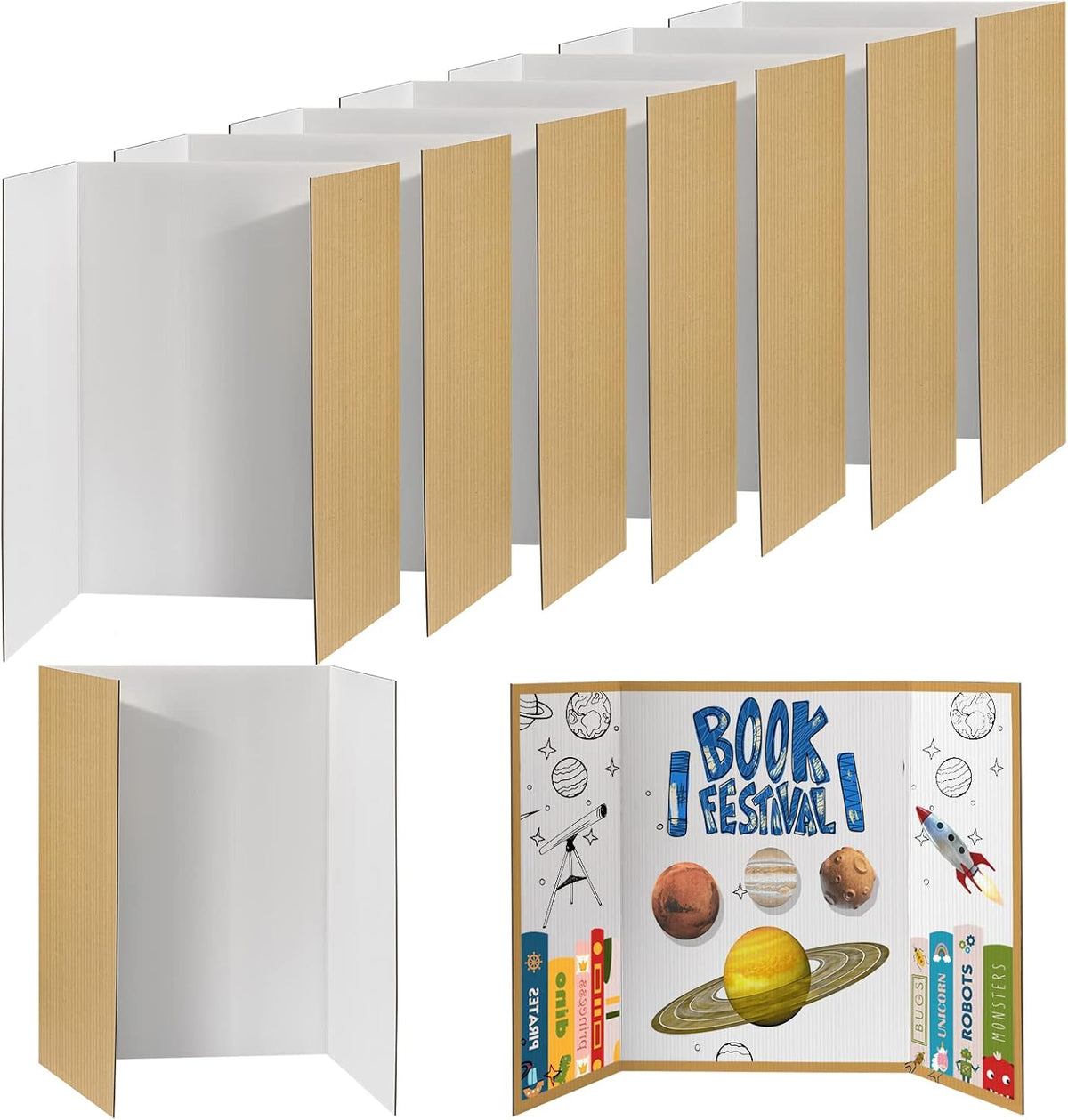 8 PCS Trifold Poster Board- Large 40" x 28" Tri Fold Display Board Hard & Thick White Presentation Cardboard for Science Fair, School Projects, and Business Presentations Supply