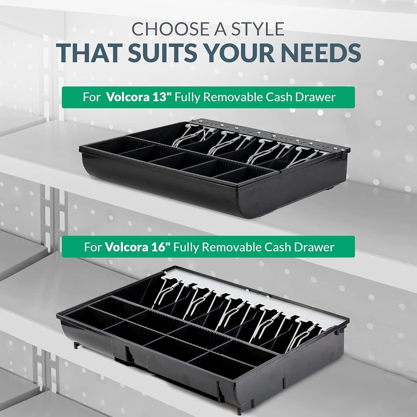 Volcora Cash Drawer Tray - 11.7 x 10.3 x 2.3 Inch Cash Register Insert - 4 Bill / 5 Coin Replacement Cash Tray 13" Fully-Removable Drawers - Stainless Steel Currency Compartment Money Storage