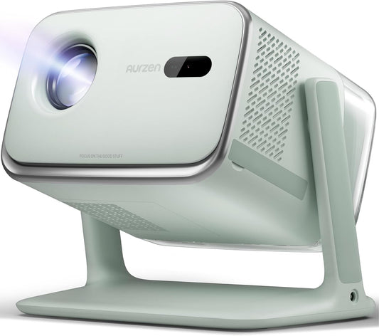 Aurzen BOOM mini Google TV 4K Supported Smart Projector with WiFi and Bluetooth, Outdoor & Home Movie Projector with 20W Speakers DoIby Audio, Real-Time Focus & Keystone, 500 ANSI Lumens, Green