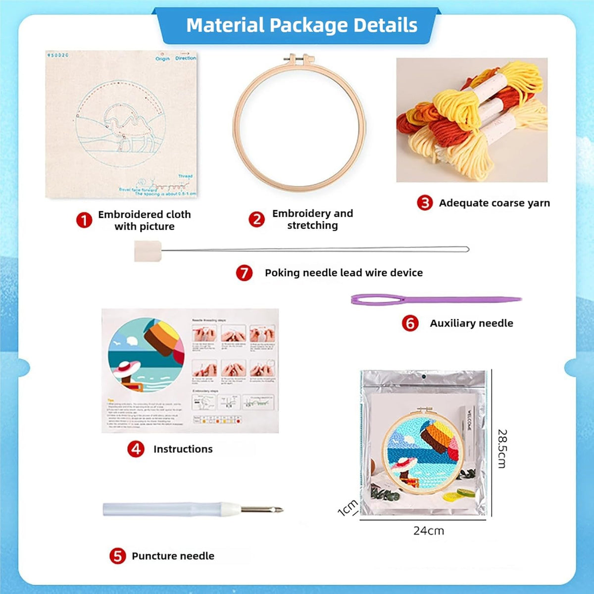 Punch Needle Kits Adults Beginner DIY Hawaiian Style 8 in Hoop Embroidery Set Starter Punch Needle Tool for Art Crafts, Ideal for All Ages, Perfect Festival Decoration & Gift (Sea Breeze and Flowers)