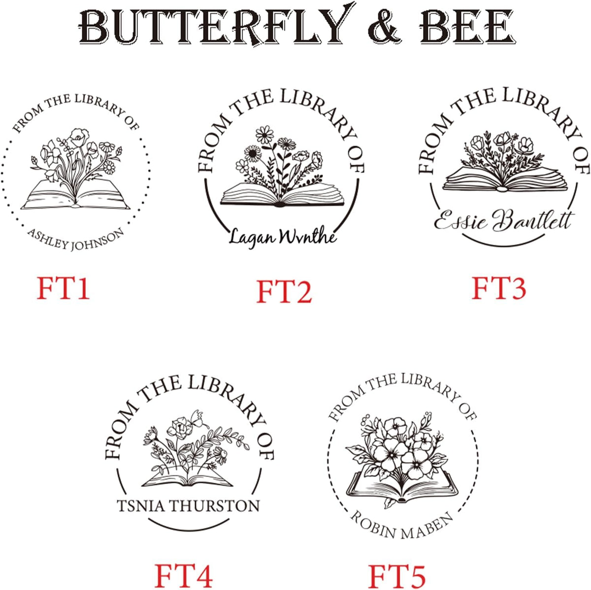 Personalized Book Embosser Stamp with Name & Design, Custom Hand Carved Library Embosser Set, Elegant Invitation Seal of Self-Inking from Library Stamp Kit (Flowers & Tree)