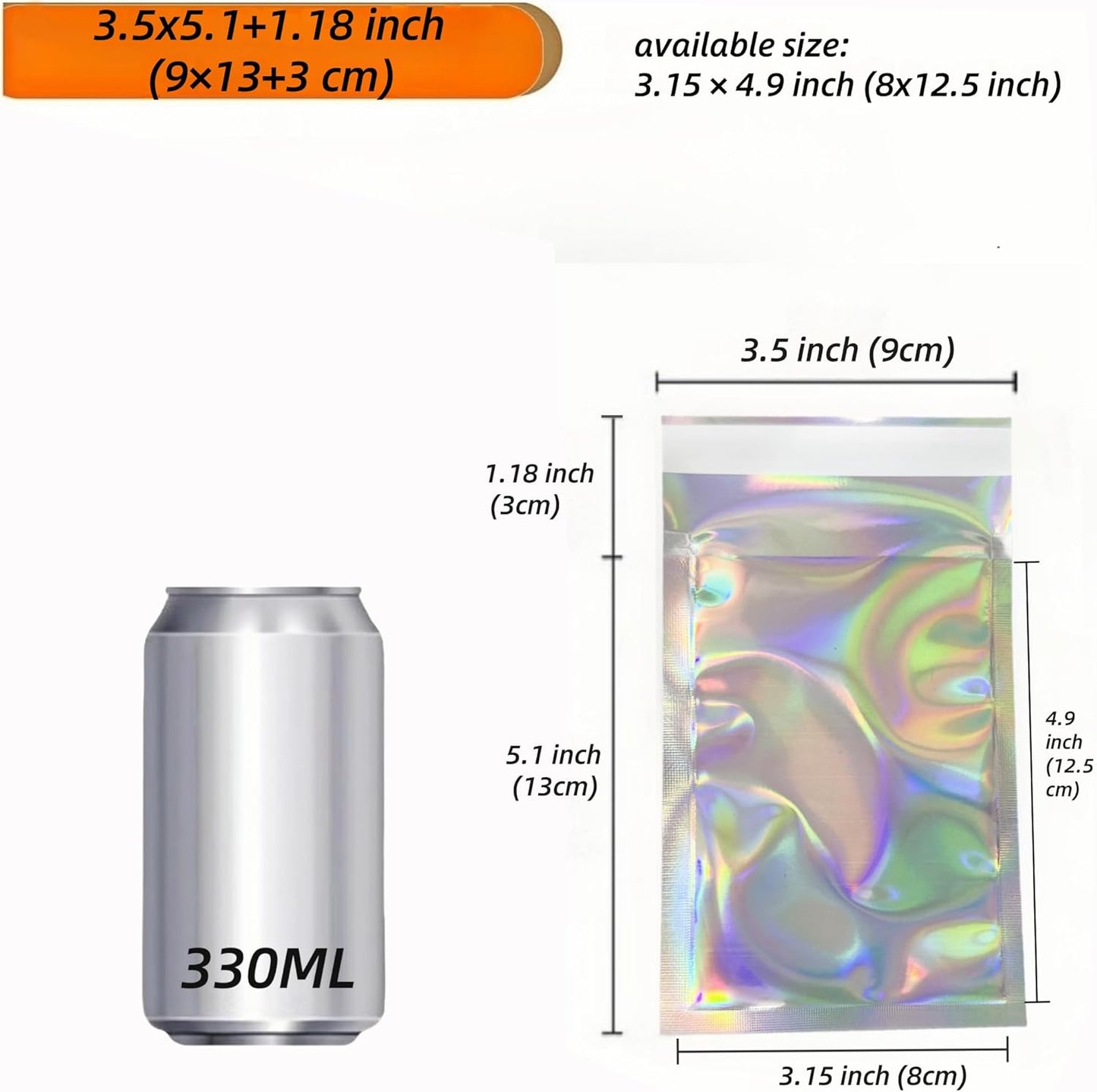 PABCK 100 Pack 3.54x5.12+1.18 inch Holographic Metallic Poly Mailers Self Sealing Packaging Aluminum Foil Glitter Bags Shipping Envelopes Mailing Storage Pouches for Shipping Packaging