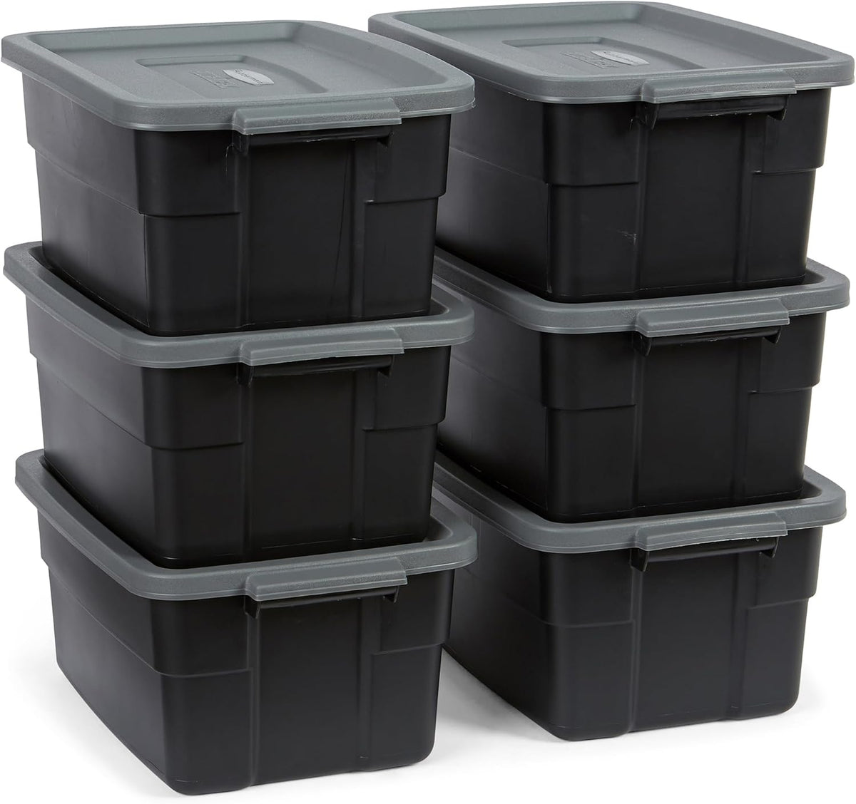 Rubbermaid 3-Pack Garage Storage Bins 18x12 Inch Heavy Duty Storage Bins, Large Capacity - USA Made Stackable Plastic Bins with Lids Black