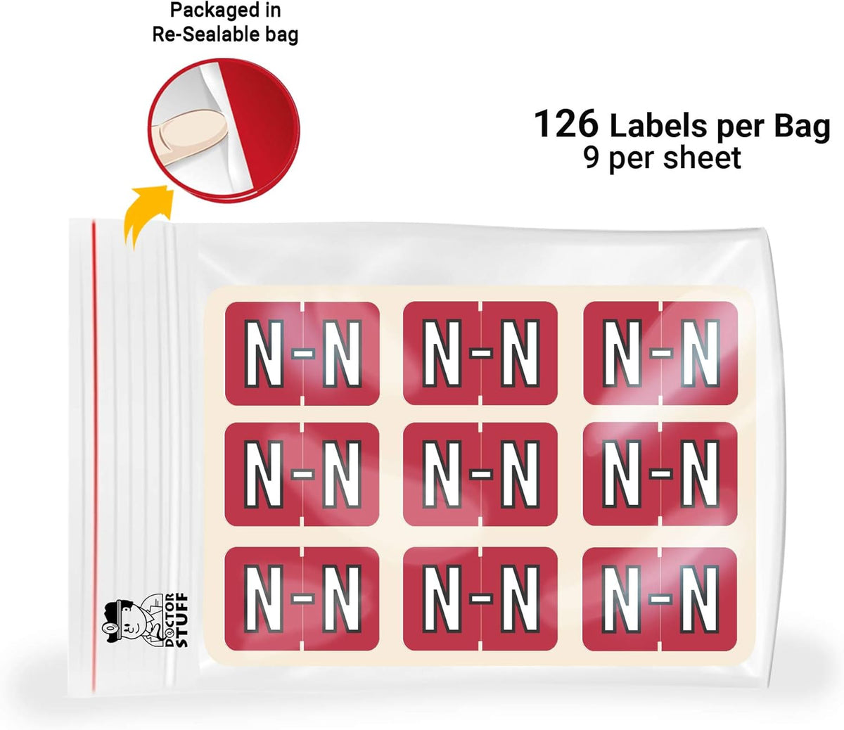 Doctor Stuff - File Folder Labels, Alphabet Letter N, Barkley/Sycom FABKM - BRAM Series Compatible Alpha Stickers, Red, 1" x 1-1/2", 126 Labels/Package