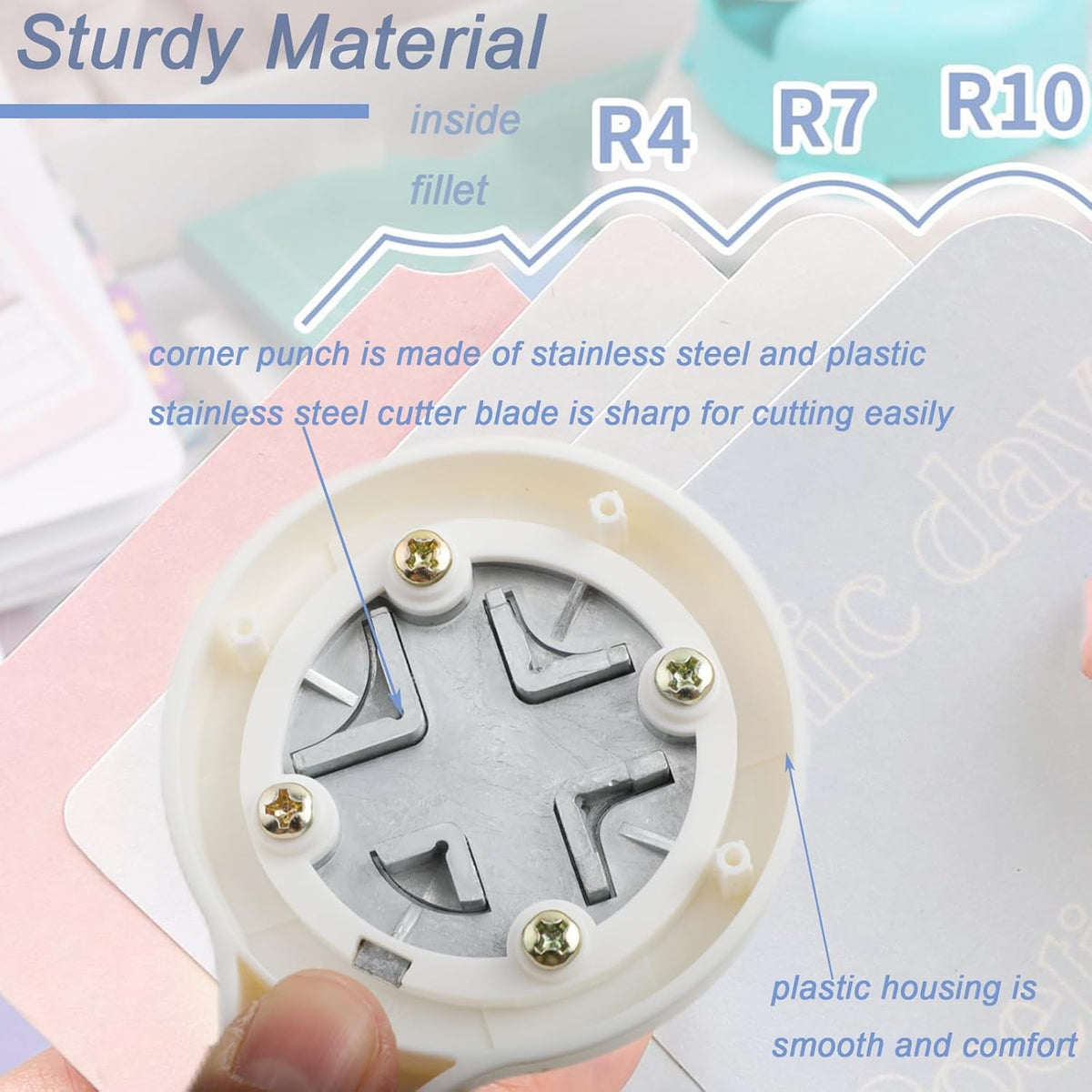 2 Pieces Corner Punch 4 in 1 Corner Rounder Punch Paper Corner Rounder for Making Scrapbooking （R4+R7+R10+Inside Corner） (White and Pink)