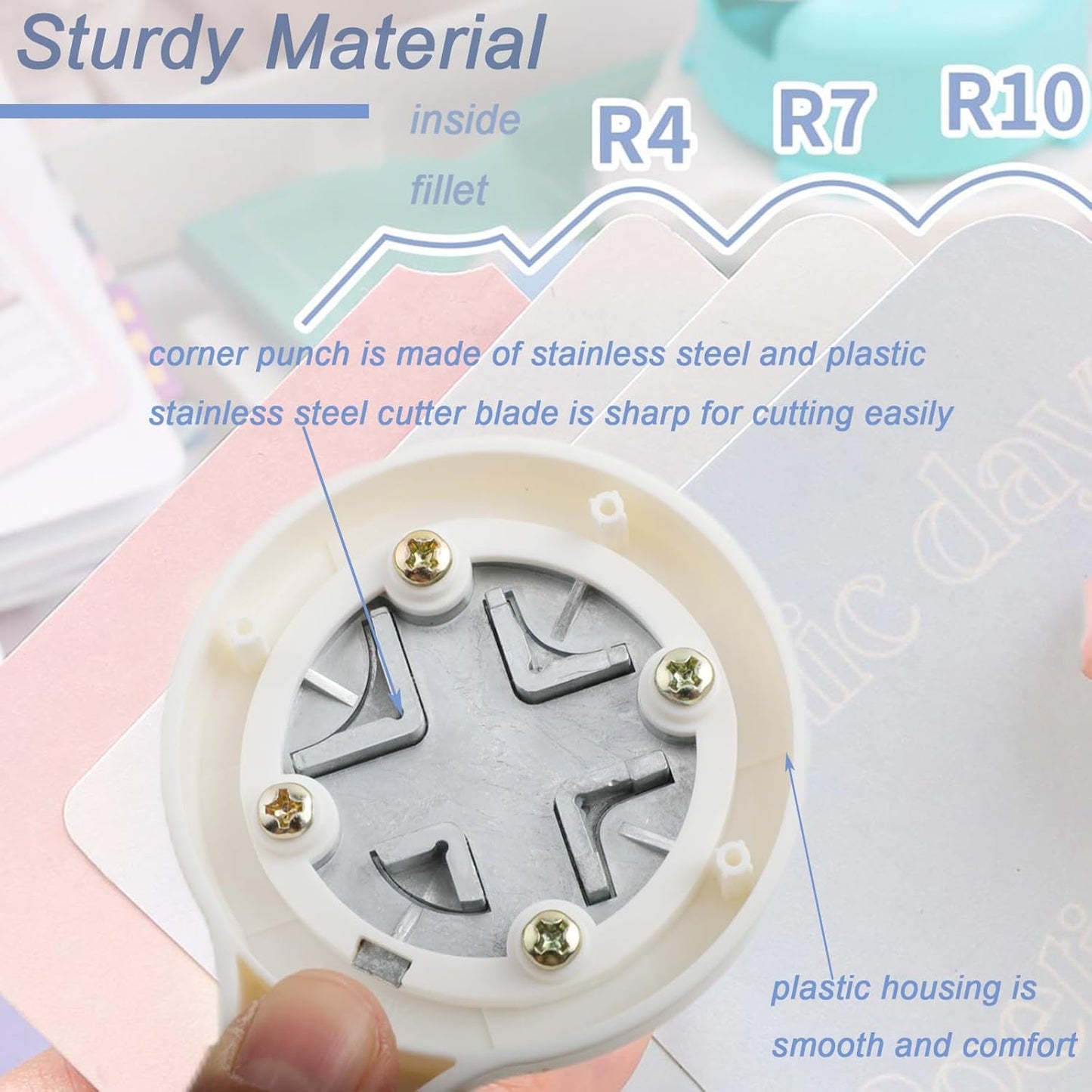 Corner Punch 4 in 1 Corner Rounder Punch (R4+R7+R10+Inside Corner) Corner Cutter for DIY Scrapbooking Photo Tags (Yellow)