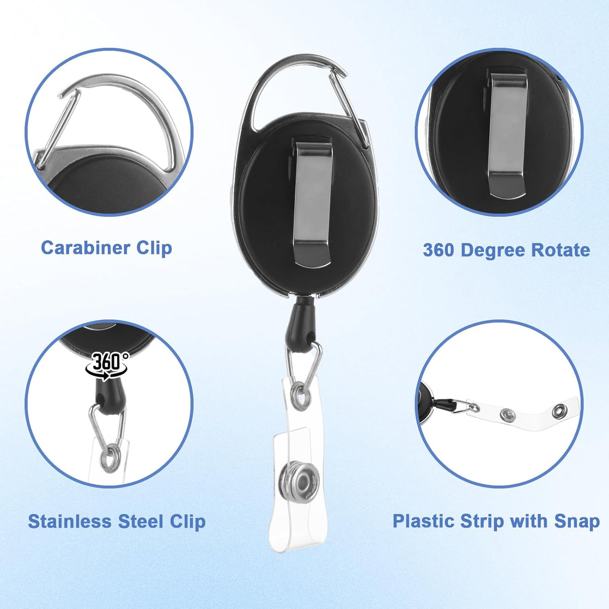 RHBLME 50 Pack ID Badge Holder Retractable With Heavy Duty Clip, Carabiner Reel, Belt Clip for Key Name Card