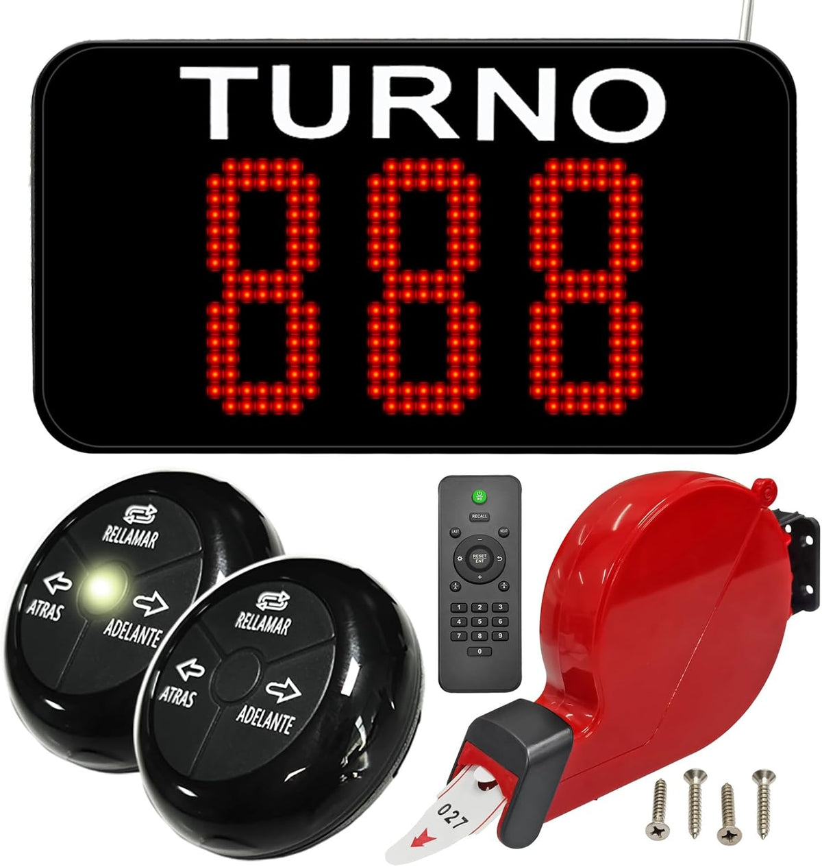 Take a Number System Queue Wireless Calling System Spanish with 1 TURNO Display 2 NEXT Call Button 1 Ticket Dispenser 3-Digit Ticket Roll for Restaurant Hospital Clinic Bank Waiting