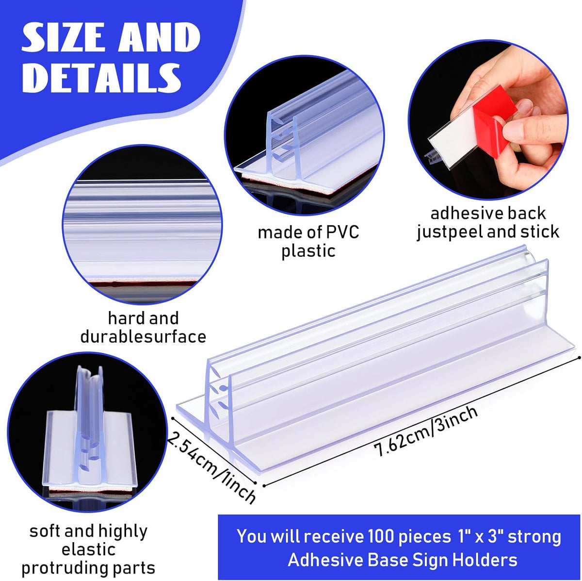 Fulmoon 100 Pcs Sign Holder, Adhesive Base Sign Holders Multiple Uses for Counters, Warehouses, Base Holders with Strong Adhesive (1 * 3in)