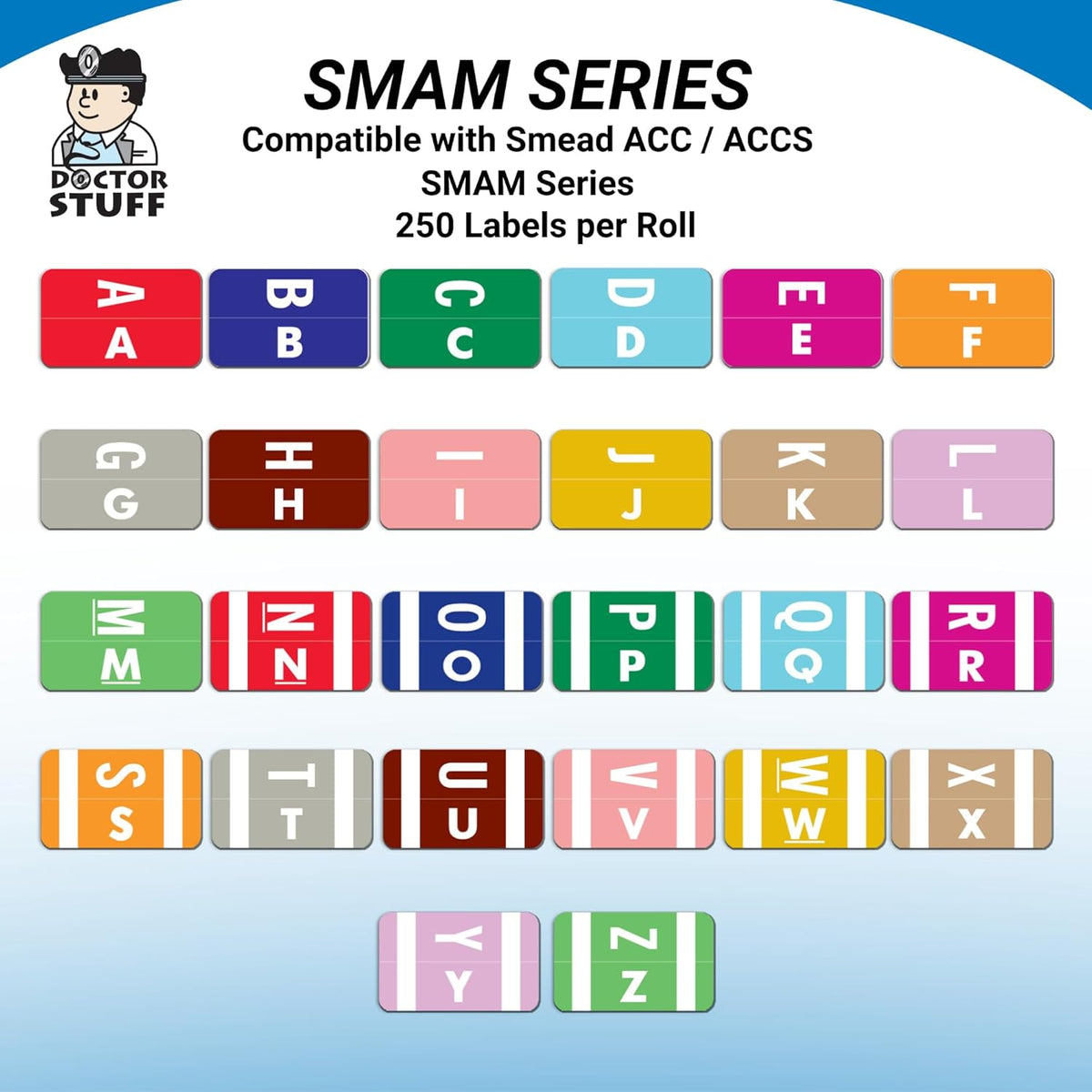 Doctor Stuff - File Folder Labels, Alphabet Letter V, Compatible with Smead Alpha Z Acc/ACCS - SMSM Series Alpha Stickers Pink, 1-5/8" x 1”, 250/Roll