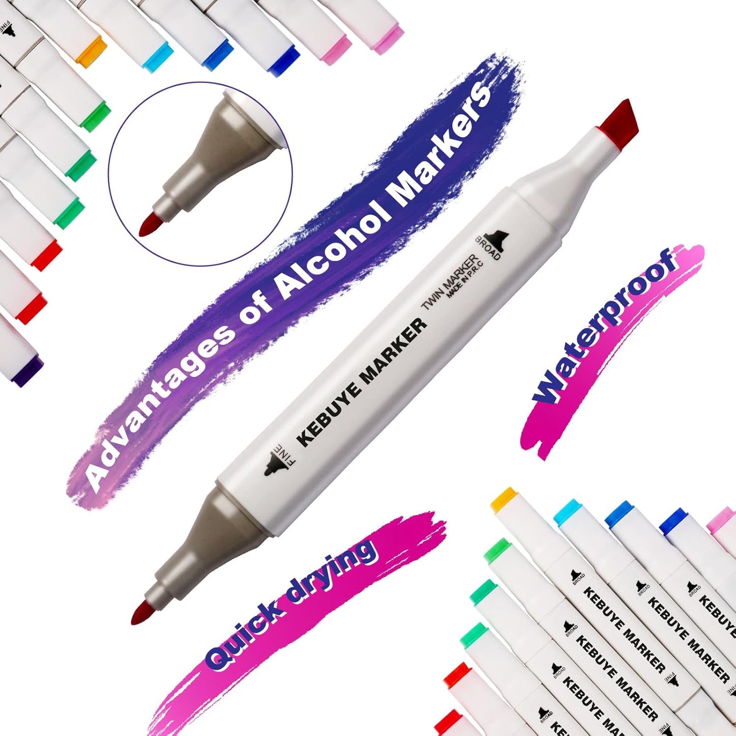 Alcohol Markers 100 Colors, Alcohol Based Marker with Case, Dual Tip Art Markers for Kids Adults Coloring Books, Sketch Permanent Marker Pens, School Supplies Christmas Gift