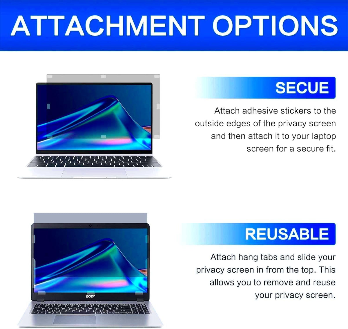 13.3 Inch 16:9 Computer Privacy Screen Filter for Monitor - Privacy Shield and Anti-Glare Protector