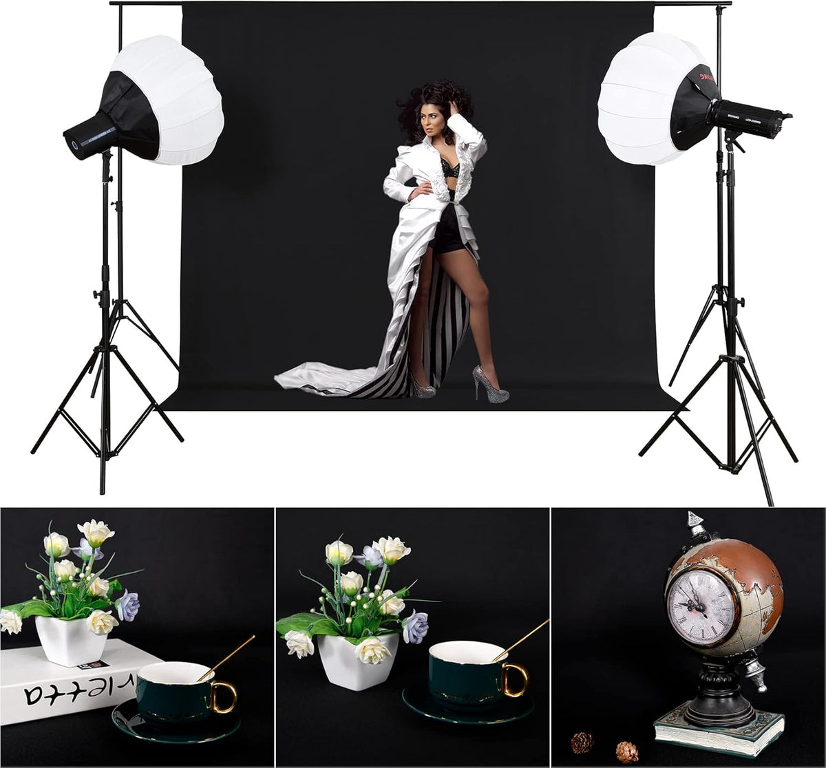 Joccun 10X10FT Black Backdrop Background for Photography,Polyester Backdrop Curtain Background Screen for Photography,Photoshoot,Video Recording,Studio(10X10ft,Black)