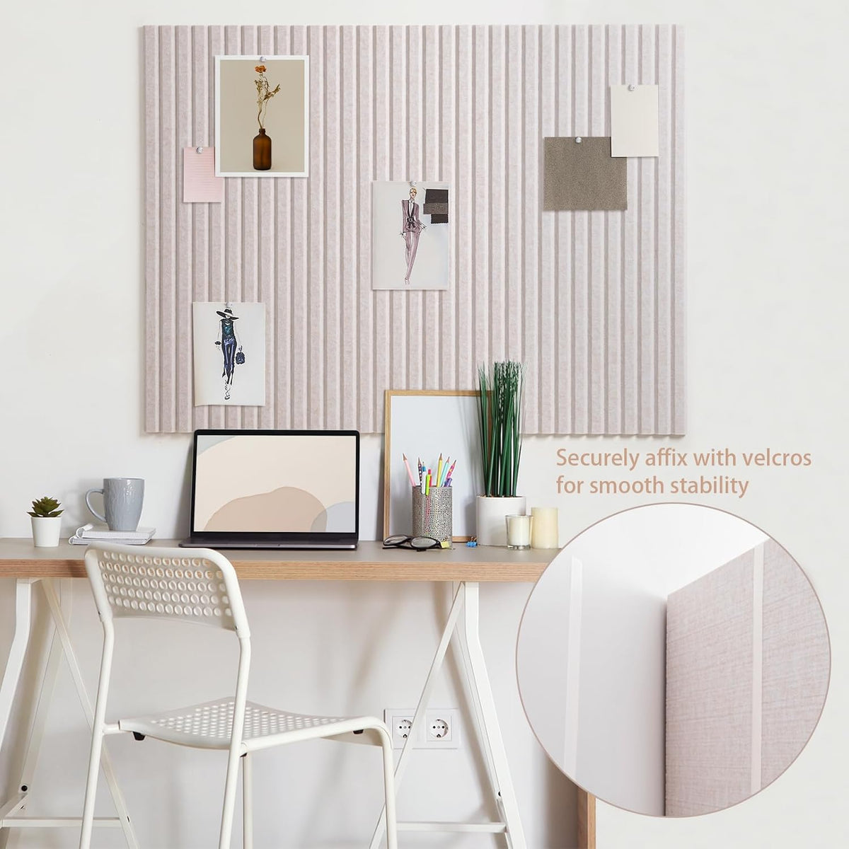 Large Bulletin Board, 48 x 36 inches Felt Board Decorative Pin Board, 4' x 3' Cork Board Alternative for Wall, Foldable Photo Board with 20 Pushpins - Oatmeal Stripes