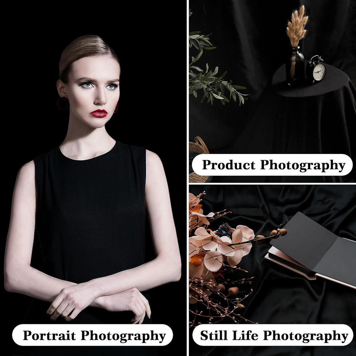 Black Backdrop 6x9ft – Professional Photography Backdrop for Photoshoots, Studio & Portraits, Wrinkle-Free, Opaque, Machine Washable Polyester, Non-Fading, Reusable for Photo Background