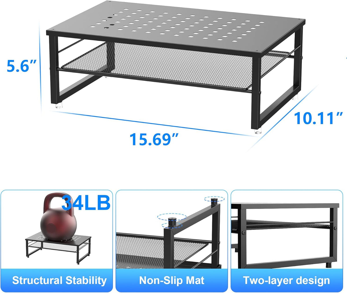 gianotter Desk Organizers and Accessories, 2-Tier Metal Monitor Stand Riser, Desk Organizer for Monitor, Office Desk Storage Organizer for Office Supplies (Black)