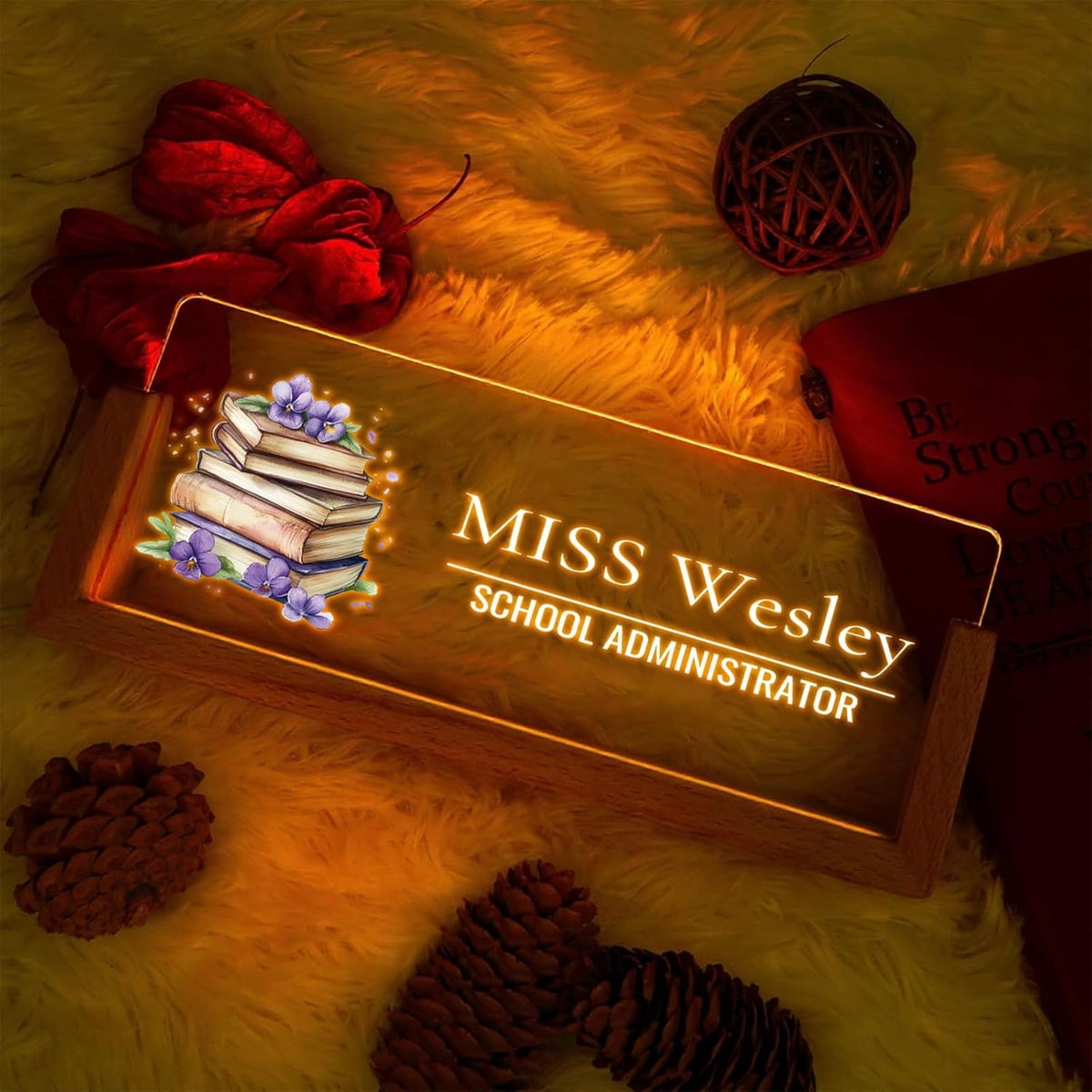 Custom Name Plate for Desk with Light Up Acrylic & Wooden Base - Personalized Office Sign for Teacher, Boss, Coworker - Employee Appreciation Gift for Educators Professionals
