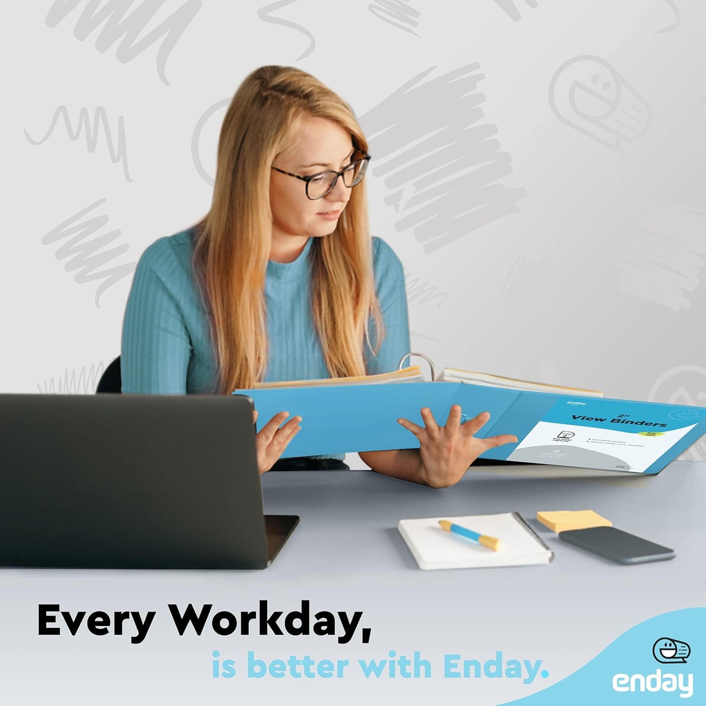 3 Slant D-Ring Binder 2 Inch Binder Blue, 2 in Clear View Cover w/ 2 Inside Pockets, Heavy Duty Colored School Supplies Binders Also Available in Grey, Pink, Red, Green, Purple (6 PC)–by Enday