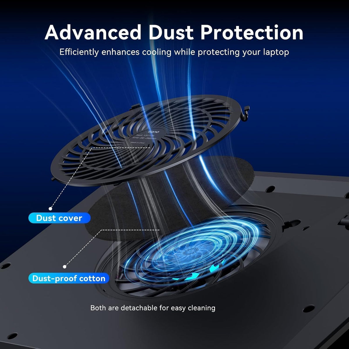 llano V12 Laptop Cooling Pad, Gaming Laptop Cooler Stand with 5.5inch Powerful Turbo Fan, Adjustable Speed, Touch Control, 3-Port USB A, for Fast Cooling Laptop 15.6-19in, Black (No RGB)