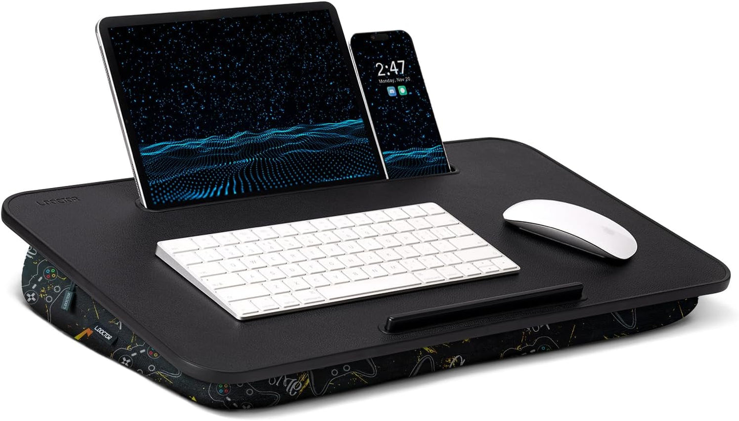 Lap Desk - Portable Laptop Stand & Desk, Fits Up to 17.3 in, Washable Cushion, Built-in Phone Holder & Mouse Pad - Gaming, Eating, Writing, Working on Bed, Couch,Floor - L.DOCTOR(Large, Joysticks)
