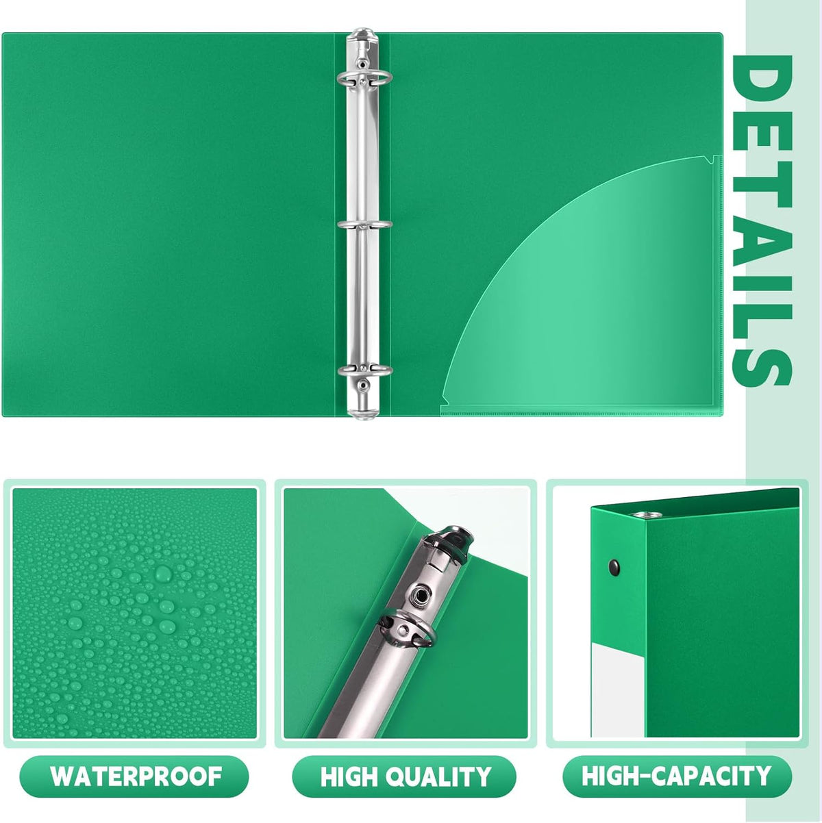 36 Pcs 1 Inch 3 Ring Plastic Binder Flexible Binders Bulk Fits Letter Size 8.5'' x 11'' Paper Holds up to 225 Sheets with 1 Pockets Versatile Binder for School Office Home (Green)