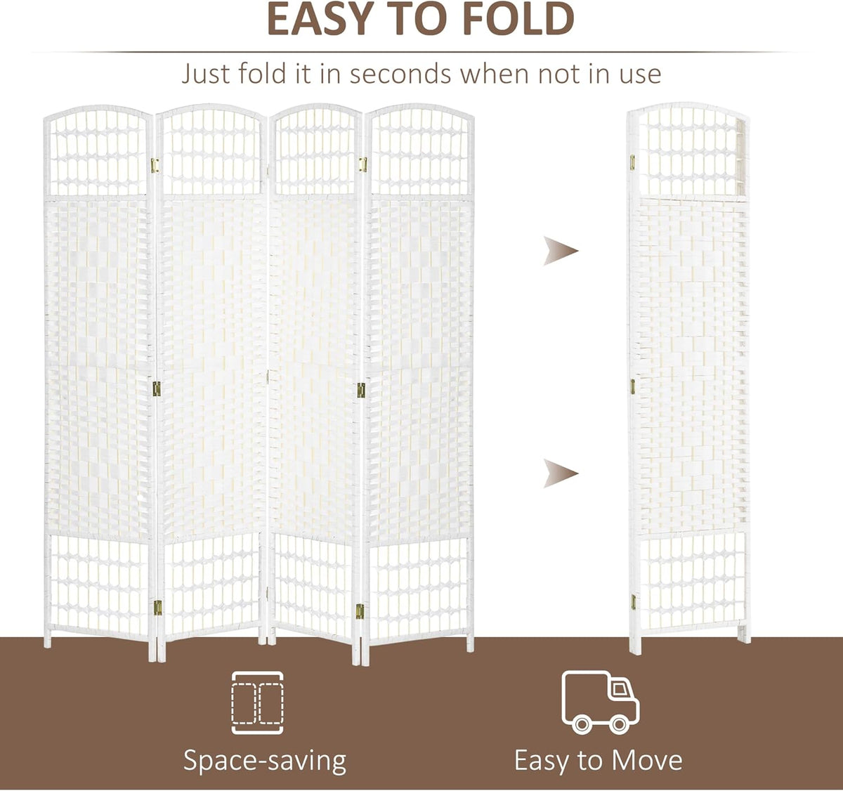 HOMCOM 4 Panel Room Divider, Folding Privacy Screen, 5.6' Room Separator, Wave Fiber Freestanding Partition Wall Divider, White
